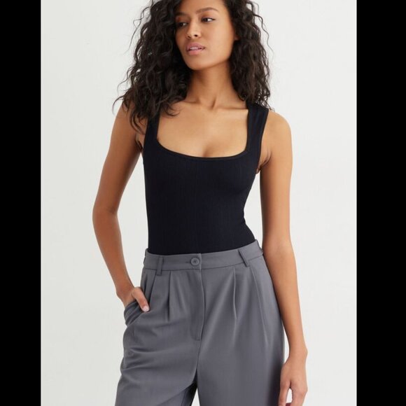 NWT Dynamite Black Ribbed Nylon Bodysuit - Size M - Picture 2 of 7